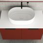 Orabella Solid Surface 90 με δύο Πόρτες - Κρεμαστό Έπιπλο Μπάνιου για επικαθήμενο νιπτήρα και καθρέπτης ντουλάπι σε αποχρώσεις ξύλου με χρωμέ γραμμικά πόμολα F70244-70244,70105,W-90