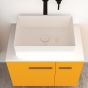 Orabella Solid Surface 70 με μια Πόρτα και δύο Συρτάρια - Κρεμαστό Έπιπλο Μπάνιου για επικαθήμενο νιπτήρα και καθρέπτης ντουλάπι σε αποχρώσεις ξύλου με χρωμέ γραμμικά πόμολα F60175-70158,70103,W-70