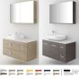 Orabella Solid Surface 100 με δύο Πόρτες και δύο Συρτάρια - Κρεμαστό Έπιπλο Μπάνιου για επικαθήμενο νιπτήρα και καθρέπτης ντουλάπι σε αποχρώσεις ξύλου με χρωμέ γραμμικά πόμολα F60176-70161,70107,W-100