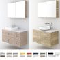 Orabella Solid Surface 100 με δύο Πόρτες και δύο Συρτάρια - Κρεμαστό Έπιπλο Μπάνιου για επικαθήμενο νιπτήρα και καθρέπτης ντουλάπι σε αποχρώσεις ξύλου με χρωμέ γραμμικά πόμολα F60176-70161,70107,W-100