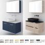 Orabella Solid Surface 100 με δύο Πόρτες και δύο Συρτάρια - Κρεμαστό Έπιπλο Μπάνιου για επικαθήμενο νιπτήρα και καθρέπτης ντουλάπι σε αποχρώσεις ξύλου με χρωμέ γραμμικά πόμολα F60176-70161,70107,W-100