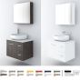 Orabella Solid Surface 70 με μια Πόρτα και δύο Συρτάρια - Κρεμαστό Έπιπλο Μπάνιου για επικαθήμενο νιπτήρα και καθρέπτης ντουλάπι σε αποχρώσεις ξύλου με χρωμέ γραμμικά πόμολα F60175-70158,70103,W-70