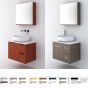Orabella Solid Surface 70 με μια Πόρτα και δύο Συρτάρια - Κρεμαστό Έπιπλο Μπάνιου για επικαθήμενο νιπτήρα και καθρέπτης ντουλάπι σε αποχρώσεις ξύλου με χρωμέ γραμμικά πόμολα F60175-70158,70103,W-70