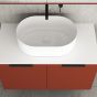 Orabella Solid Surface 90 με δύο Συρτάρια - Κρεμαστό Έπιπλο Μπάνιου για επικαθήμενο νιπτήρα και καθρέπτης ντουλάπι σε αποχρώσεις ξύλου με χρωμέ γραμμικά πόμολα F70244-70246,70106,W-90