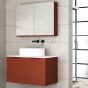 Orabella Solid Surface 90 με δύο Πόρτες - Κρεμαστό Έπιπλο Μπάνιου για επικαθήμενο νιπτήρα και καθρέπτης ντουλάπι σε αποχρώσεις ξύλου με χρωμέ γραμμικά πόμολα F70244-70244,70105,W-90
