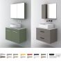 Orabella Solid Surface 80 με δύο Πόρτες - Κρεμαστό Έπιπλο Μπάνιου για επικαθήμενο νιπτήρα και καθρέπτης ντουλάπι σε αποχρώσεις ξύλου με χρωμέ γραμμικά πόμολα F70242-70242,70105,W-80