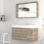 Orabella Touch 101 με μια Πόρτα και δύο Συρτάρια - Κρεμαστό Έπιπλο Μπάνιου με πορσελάνινο νιπτήρα Tecla και καθρέπτη Infinity 100 σε αποχρώσεις ξύλου με χρωμέ γραμμικά πόμολα F70250-70253,70109,60168