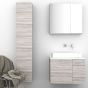Orabella Solid Surface 70 με δύο Πόρτες - Κρεμαστό Έπιπλο Μπάνιου για επικαθήμενο νιπτήρα και καθρέπτης ντουλάπι σε αποχρώσεις ξύλου με χρωμέ γραμμικά πόμολα F60175-70157,70103,W-70