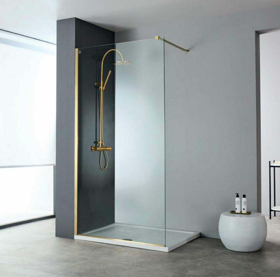 Διαχωριστικό Κρύσταλλο Ντουζιέρας Clean Glass Μ117-119 εκ. Υ200εκ.με βραχίονα Gold Brushed PVD Devon Iwis Walk-in IW120C-211 