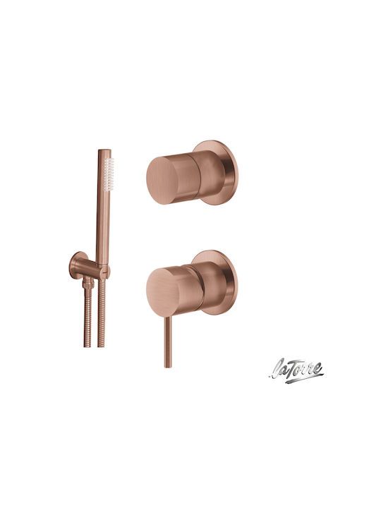 Σετ Επίτοιχη Παροχή Νερού,Τηλέφωνο, Σπιράλ & Μίκτης Εντοιχισμού με Εκτροπέα Περιστροφικό 2 Εξόδων La Torre Inox 316 PVD Rose Gold 
