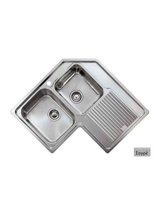 Νεροχύτης Κουζίνας Inox Σαγρέ 2 Γούρνες 83x83cm Δεξιός Ένθετος Ερμάριο 90 εκ.Sanitec Zenith 11298-2VD