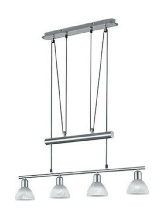Φωτιστικό Κρεμαστό Τετράφωτο Ράγα L80,5xH 95-160cm Led Ε14 4x14,5w 4x400lm 3000K Nickel Mat -Γυαλί Αλάβαστρος Trio Lighting Levisto 371010407