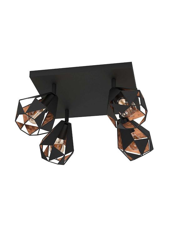 Eglo Carton Σποτ με 4 Φώτα και Ντουί E27 σε Μαύρο Χρώμα 43718