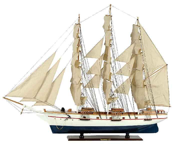 Ξύλινο Παραδοσιακό Καράβι 150 x 23 x 124 (H) cm, Χρώμα Λευκό-Μπλέ Lianos 31122