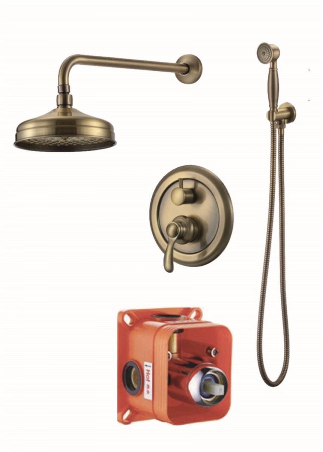 Σετ Εντοιχισμού Ρετρό 2 Εξόδων Μπρονζέ, Κώδωνας Ø20 εκ., Βραχίονας, Παροχή με Στήριγμα, Σπιράλ & Τηλέφωνο Ravelli 20026