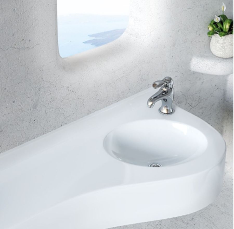 Νιπτήρας Μπάνιου Αριστερός 44x34xB14cm Πάγκος Monobloc 60-150xB30cm Sanitec Monobloc Free Wave Single 705-60150L-00-White  
