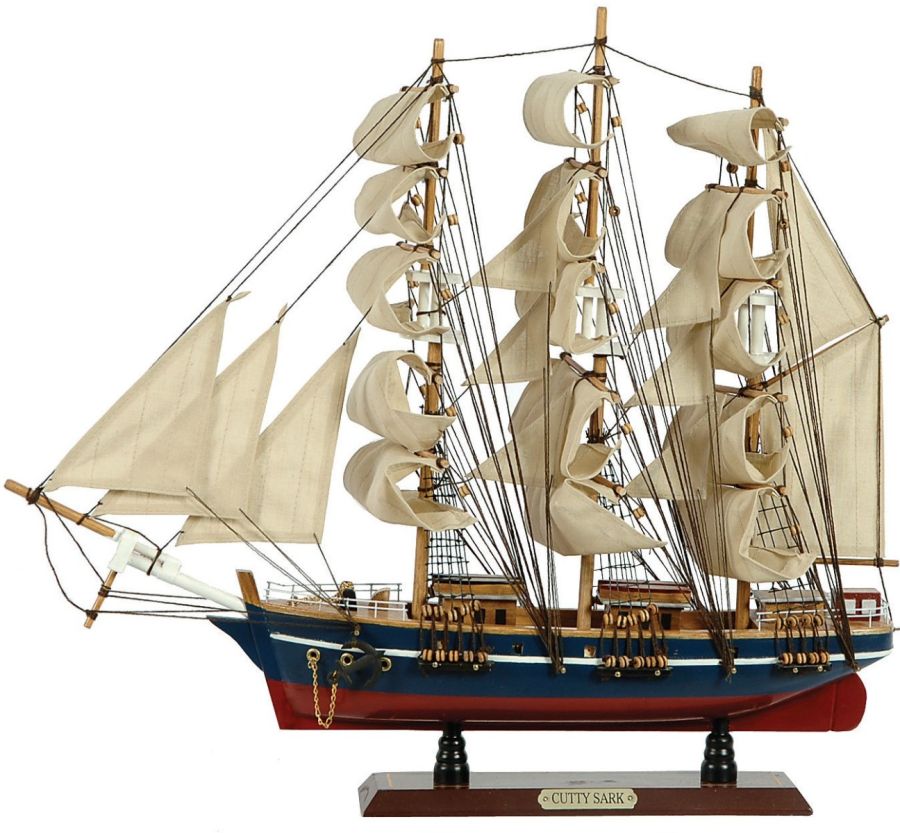 Ξύλινο Καράβι Ιστιοφόρο Cutty Sark 50x10xH45cm,Χρώμα Καφέ -Μπλε 31111