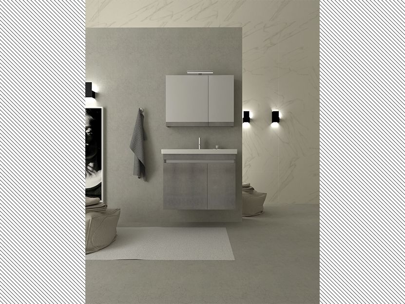 Σετ Έπιπλο Μπάνιου Βάση Π70xΥ60xΒ43cm MDF Μελαμίνη Cemento,Νιπτήρας-Καθρέπτης-Φωτιστικό Savvopoulos Luxury City-XL-003-70-8763