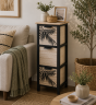 Συρταριέρα MDF με 3 Συρτάρια 25x25x77cm Μπεζ/Μαύρη με Σχέδιο MRShome DS-1340000