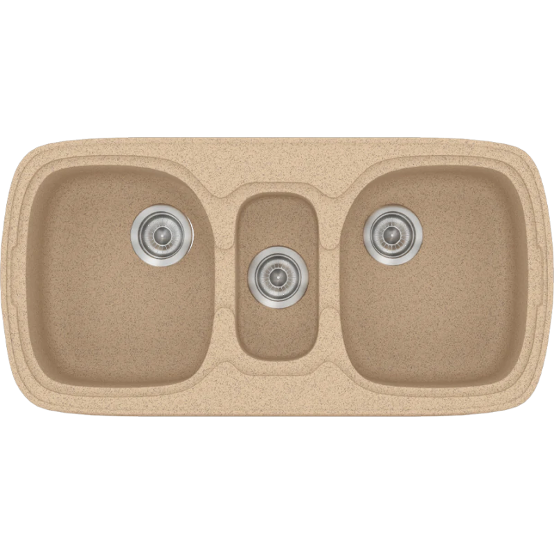 Νεροχύτης Κουζίνας Συνθετικός 97x51cm Ένθετος σε ερμάριο 100cm τρεις γούρνες Sanitec Classic 303-10-Granite-Beige 