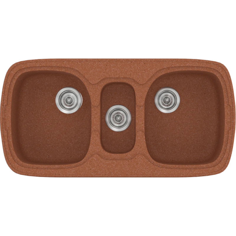 Νεροχύτης Κουζίνας Συνθετικός 97x51cm Ένθετος σε ερμάριο 100cm τρεις γούρνες Sanitec Classic 303-20-Granite-Terracotta 